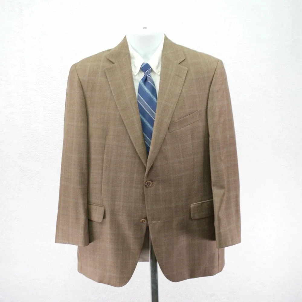 Jack Victor Wool Brown Sharkskin With‎ Blue Windowpane Blazer 40R Valutowood SPJ